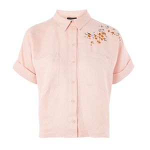 NWOT Topshop Pink Embroidered Shirt